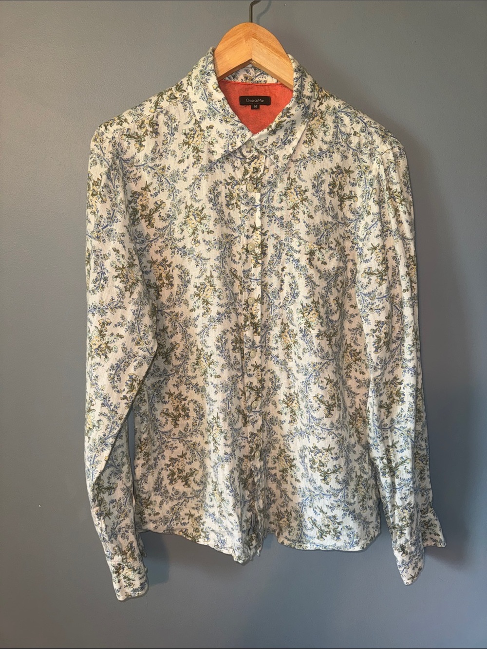 OndadeMar Linen Button Down Shirt with floral pattern
